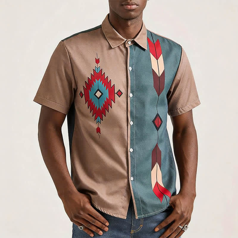 Camicia western da uomo con stampa tribale azteca e colori divisi - image 1