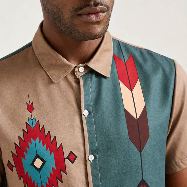 Camicia western da uomo con stampa tribale azteca e colori divisi - image 3