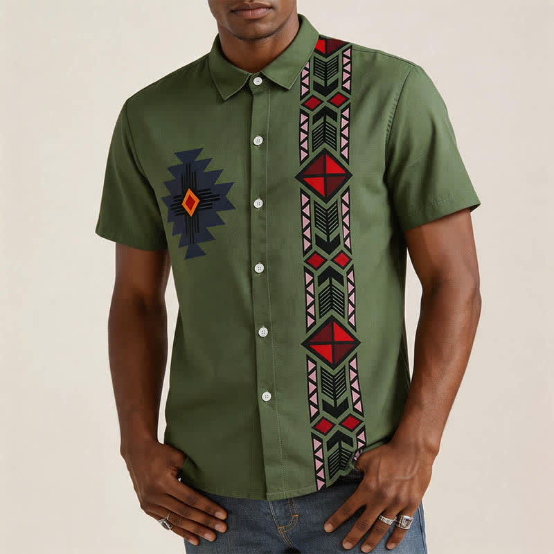 Camicia western da uomo con stampa vintage ispirata ai Navajo e colori a contrasto. - image 1