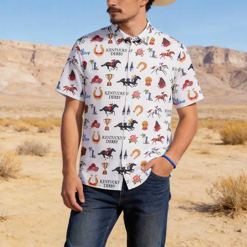 Camicia da uomo con stampa a motivi western "Run For The Roses" - Bianco - 5XL - image 0