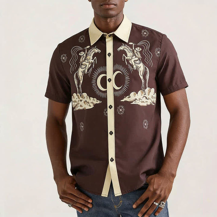 Camicia da uomo vintage con stampa luna e cielo notturno in stile cowboy - image 2
