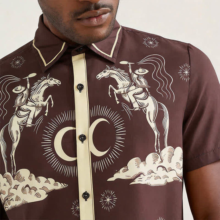 Camicia da uomo vintage con stampa luna e cielo notturno in stile cowboy - image 3