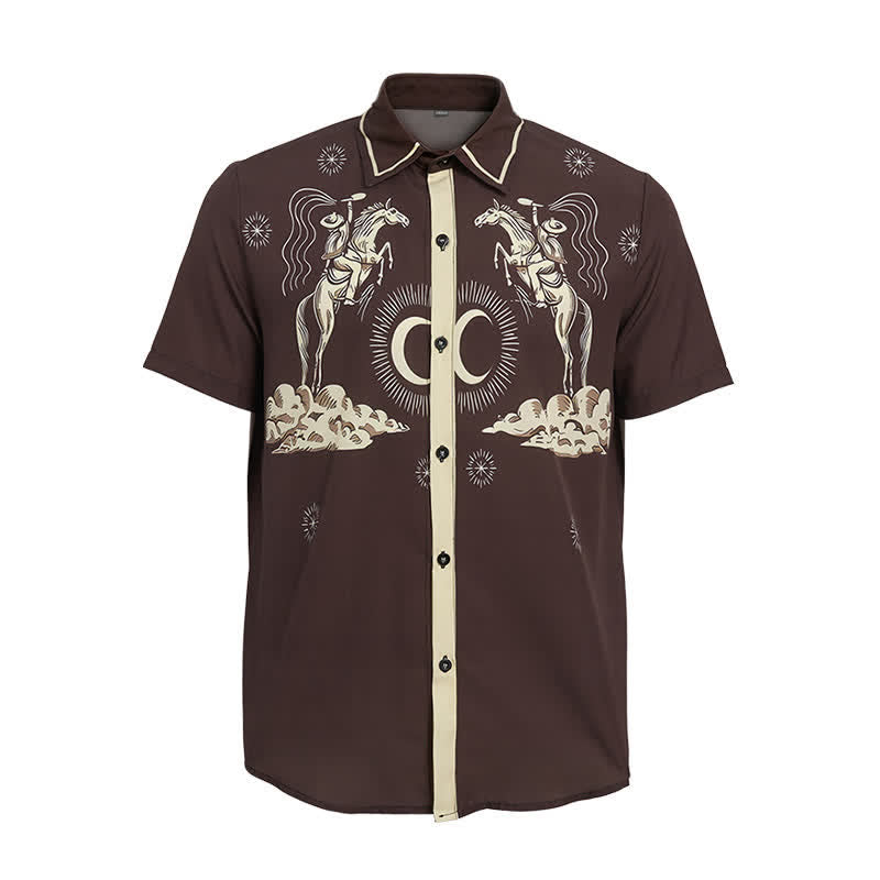 Camicia da uomo vintage con stampa luna e cielo notturno in stile cowboy - image 9