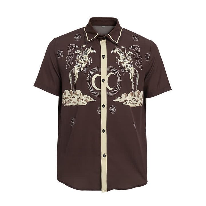 Camicia da uomo vintage con stampa luna e cielo notturno in stile cowboy - image 9