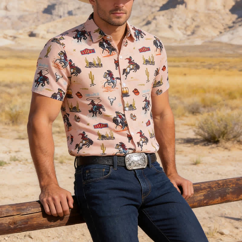 Camicia da uomo versatile con stampa integrale a tema deserto e selvaggio West. - Cachi - 5XL - image 0
