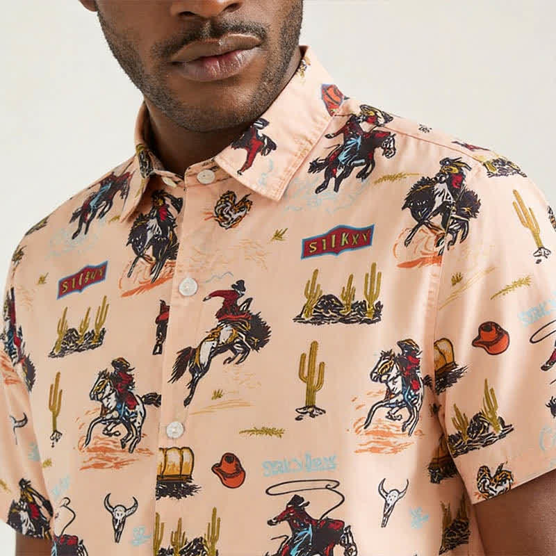 Camicia da uomo versatile con stampa integrale a tema deserto e selvaggio West. - image 3