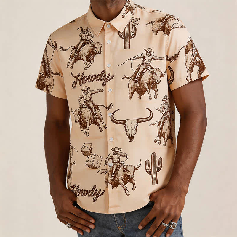 Camicia da uomo moderna retrò con stampa "Howdy Rodeo Bull Rider". - image 1