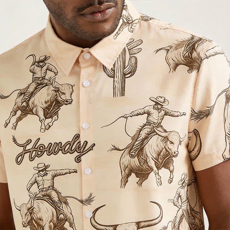 Camicia da uomo moderna retrò con stampa "Howdy Rodeo Bull Rider". - image 3