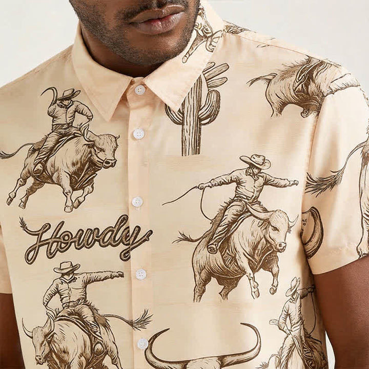 Camicia da uomo moderna retrò con stampa "Howdy Rodeo Bull Rider". - image 3