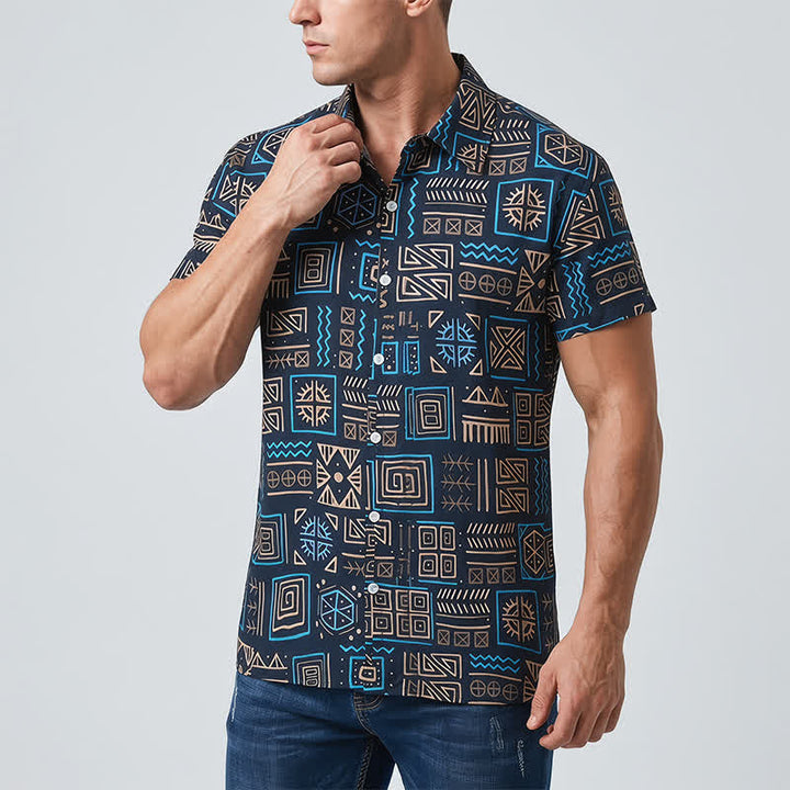 Camicia da uomo in stile western con motivo geometrico africano tribale azteco - image 3
