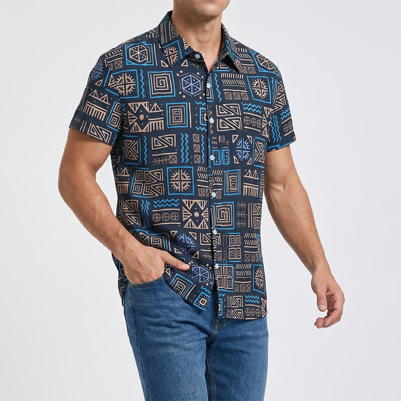 Camicia da uomo in stile western con motivo geometrico africano tribale azteco - image 1