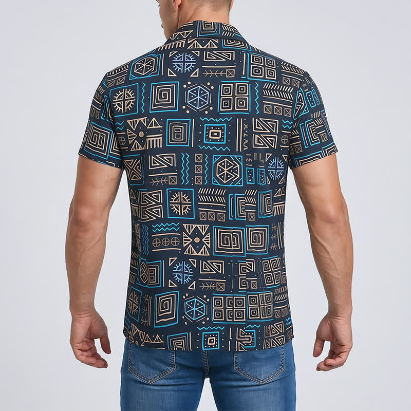 Camicia da uomo in stile western con motivo geometrico africano tribale azteco - image 2