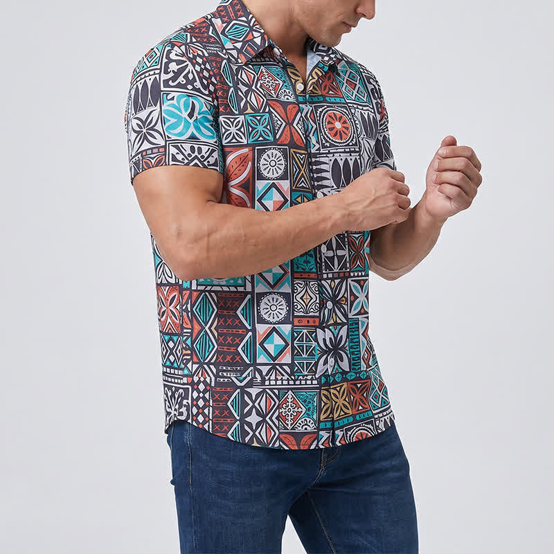 Camicia da uomo con motivo azteco patchwork audace e tribale dell'isola - image 1