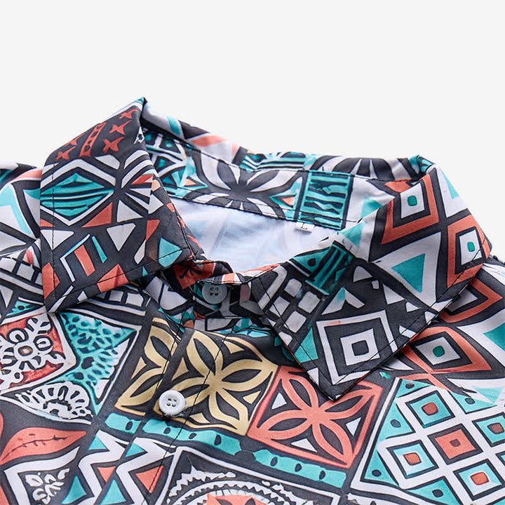 Camicia da uomo con motivo azteco patchwork audace e tribale dell'isola - image 4