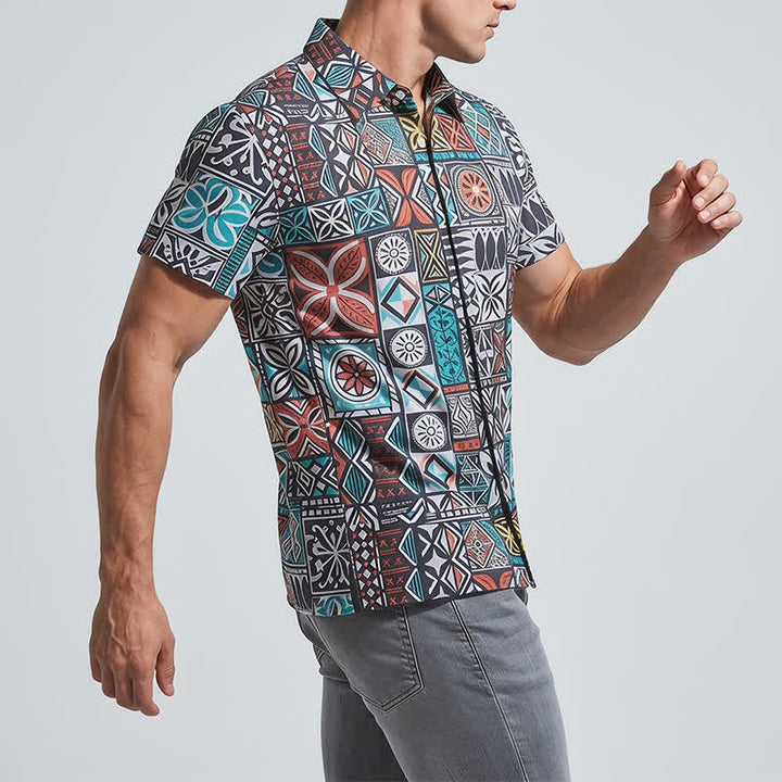 Camicia da uomo con motivo azteco patchwork audace e tribale dell'isola - image 3