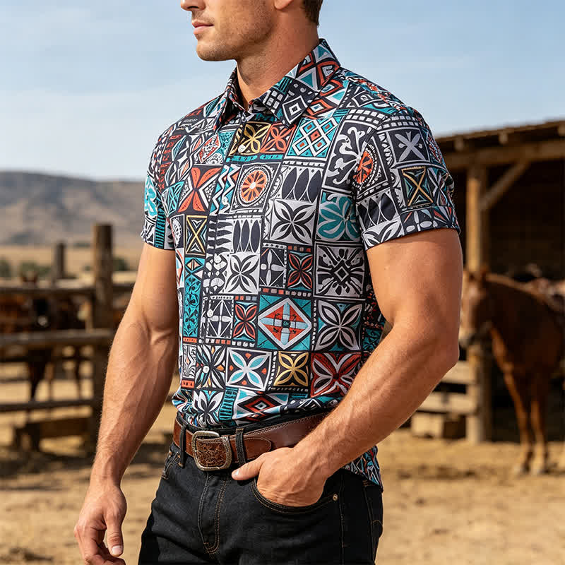 Camicia da uomo con motivo azteco patchwork audace e tribale dell'isola - Multicolore - 3XL - image 0