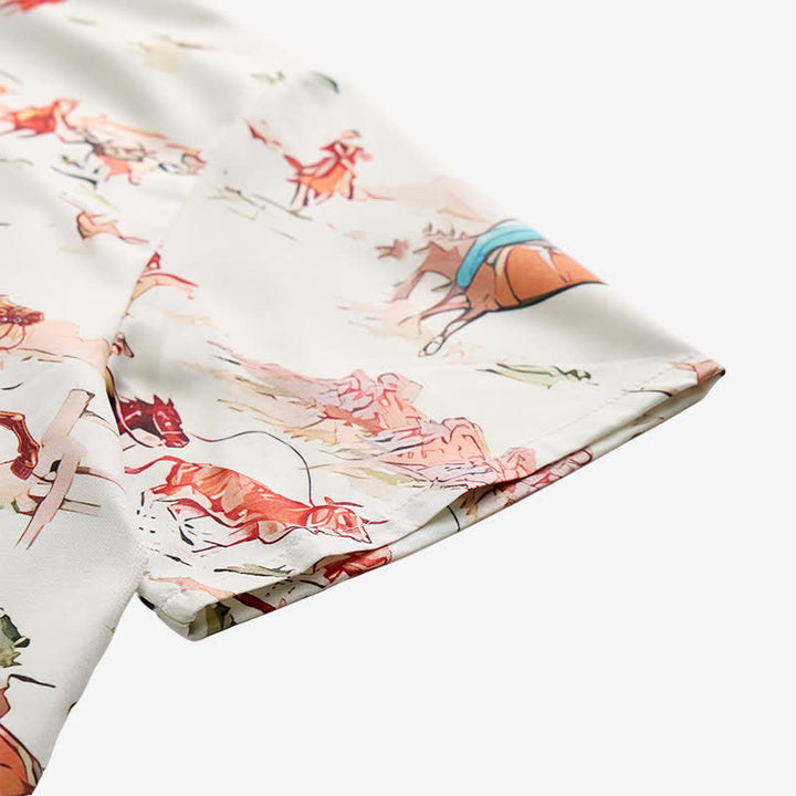 Camicia western da uomo in stile retrò con stampa di lazo e cavallo - image 7