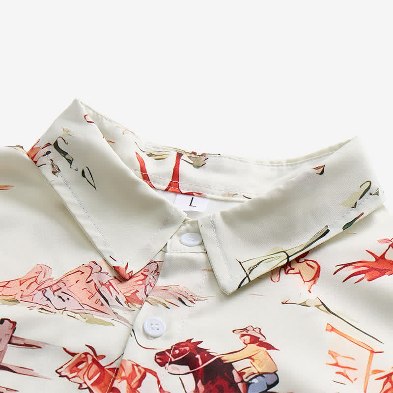Camicia western da uomo in stile retrò con stampa di lazo e cavallo - image 4
