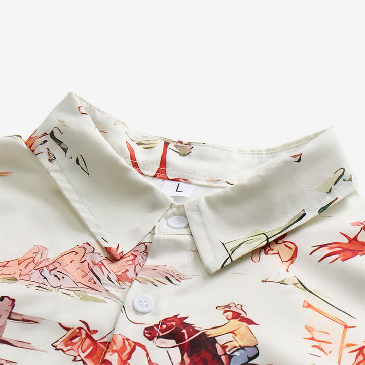 Camicia western da uomo in stile retrò con stampa di lazo e cavallo - image 4