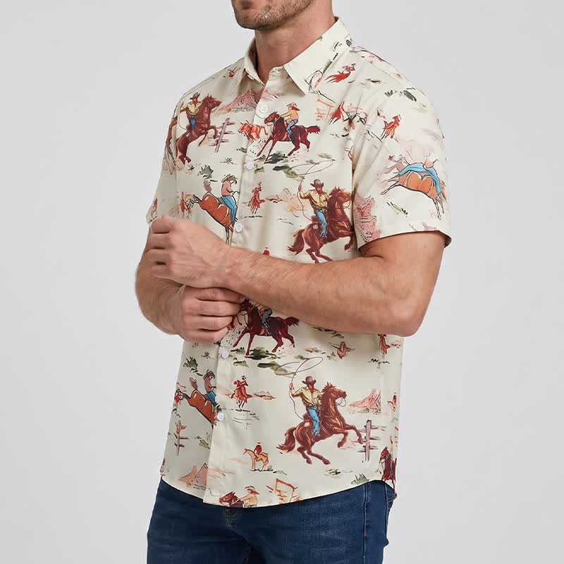 Camicia western da uomo in stile retrò con stampa di lazo e cavallo - image 3