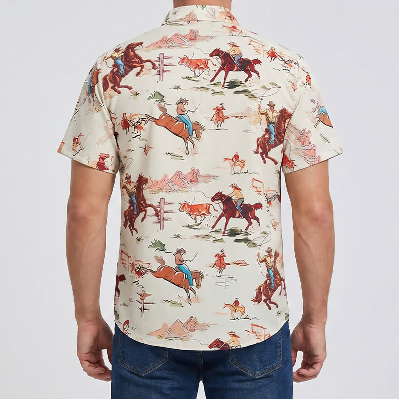 Camicia western da uomo in stile retrò con stampa di lazo e cavallo - image 2