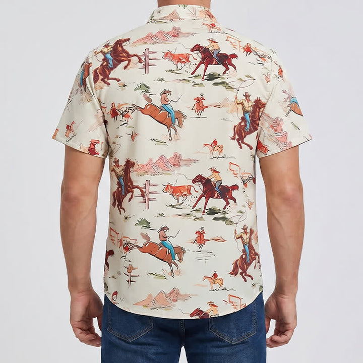 Camicia western da uomo in stile retrò con stampa di lazo e cavallo - image 2