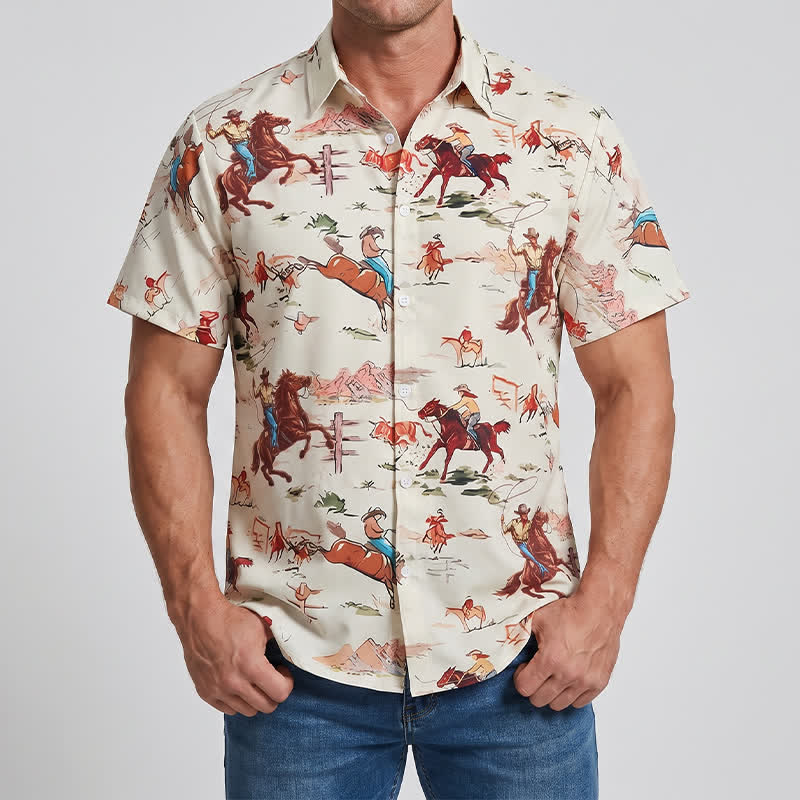 Camicia western da uomo in stile retrò con stampa di lazo e cavallo - image 1