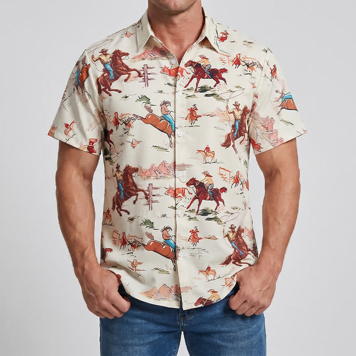 Camicia western da uomo in stile retrò con stampa di lazo e cavallo - image 1