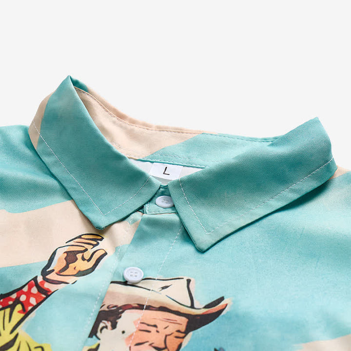 Camicia western da uomo con stampa di cowboy e cavalli in stile retrò a fumetti - image 4