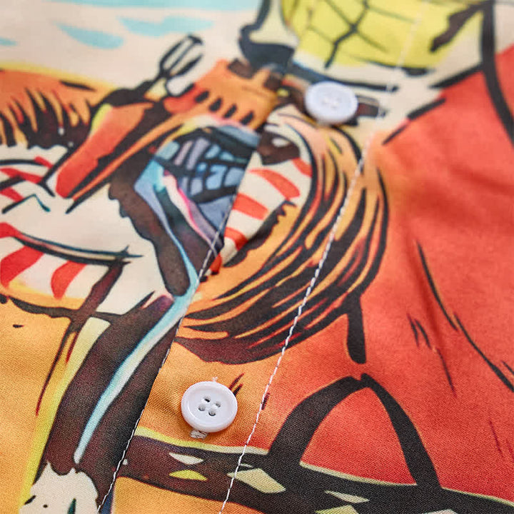 Camicia western da uomo con stampa di cowboy e cavalli in stile retrò a fumetti - image 5