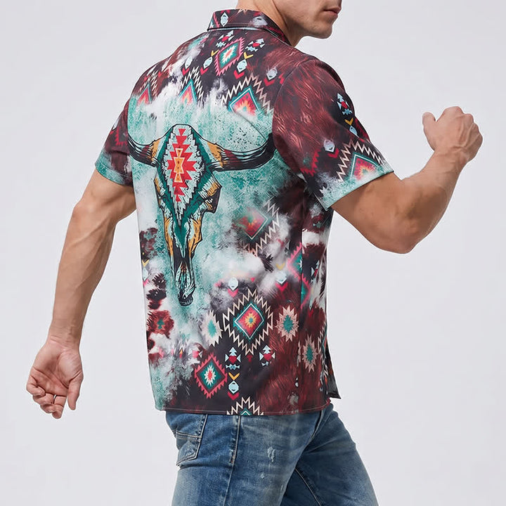 Camicia western da uomo con stampa tribale a teschio di longhorn - image 3