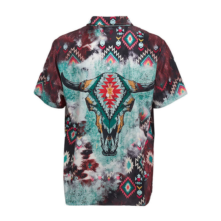 Camicia western da uomo con stampa tribale a teschio di longhorn - image 10