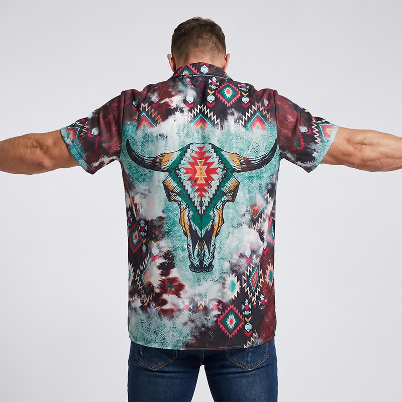 Camicia western da uomo con stampa tribale a teschio di longhorn - image 2