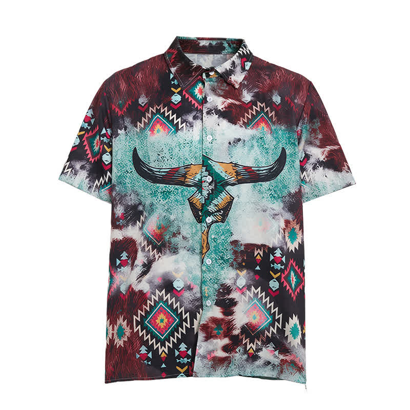 Camicia western da uomo con stampa tribale a teschio di longhorn - image 9