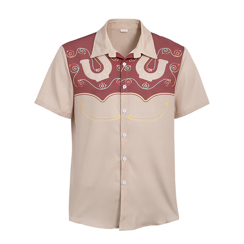 Camicia da uomo bicolore in stile western con motivo a ferro di cavallo e carré. - image 9