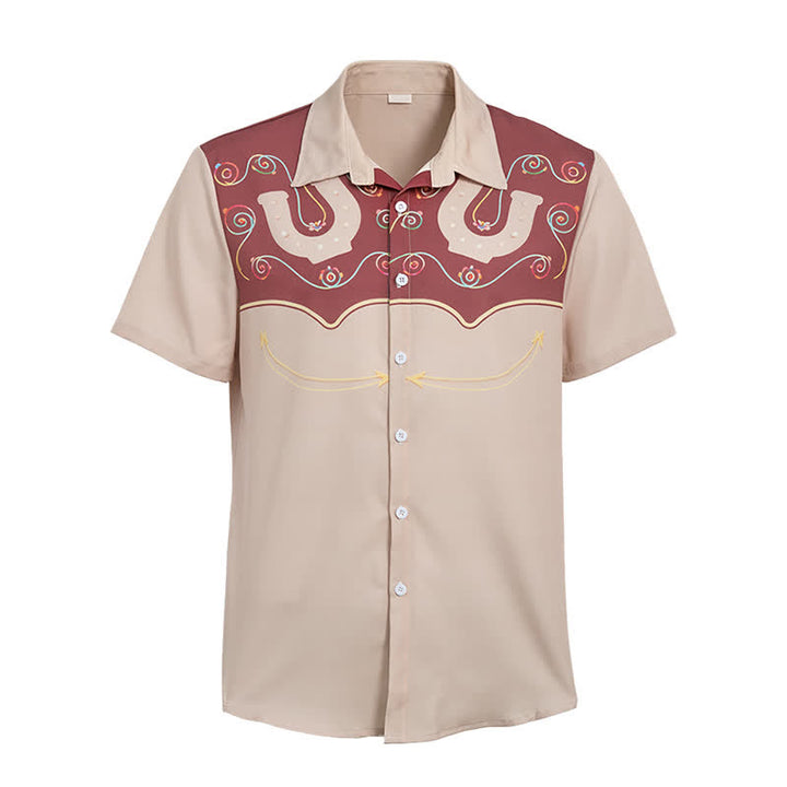 Camicia da uomo bicolore in stile western con motivo a ferro di cavallo e carré. - image 9
