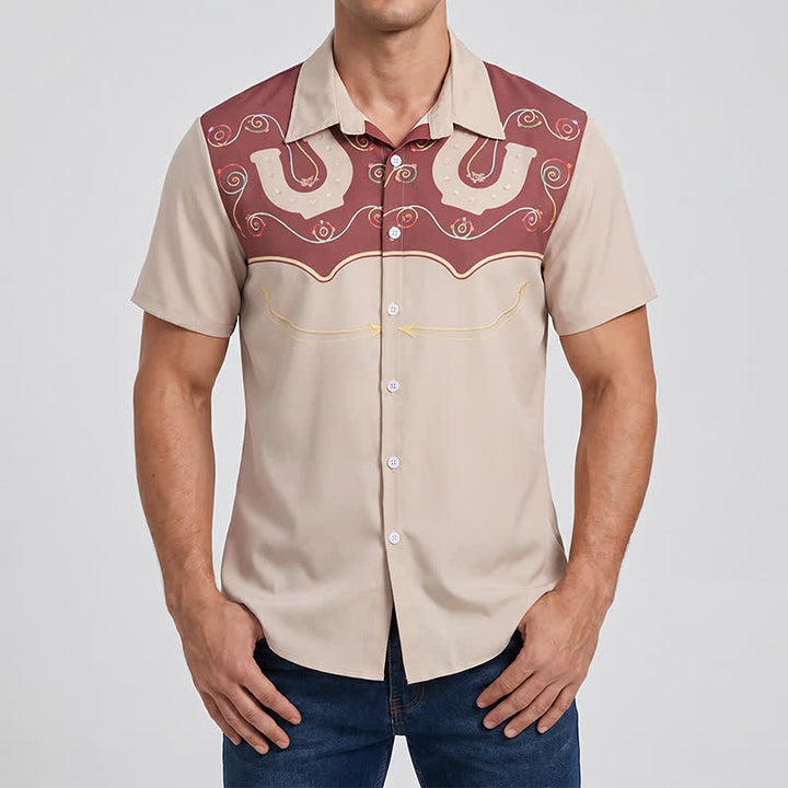 Camicia da uomo bicolore in stile western con motivo a ferro di cavallo e carré. - image 1