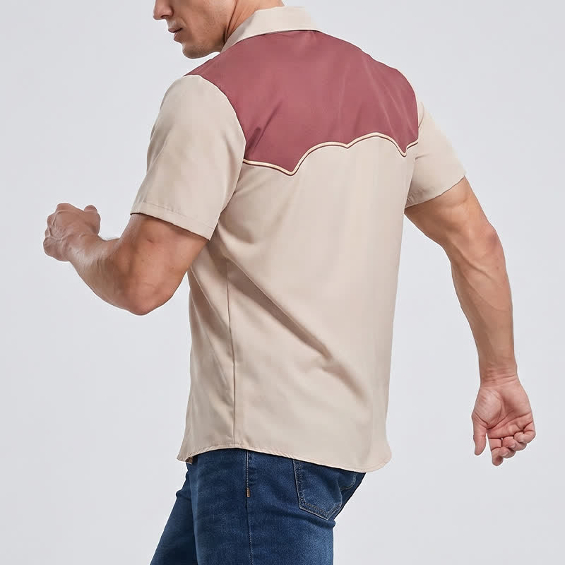 Camicia da uomo bicolore in stile western con motivo a ferro di cavallo e carré. - image 3