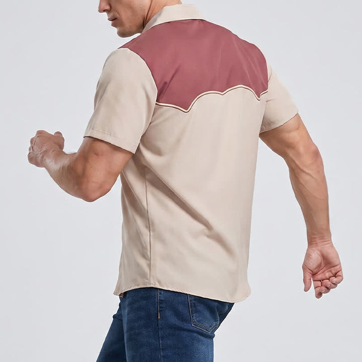 Camicia da uomo bicolore in stile western con motivo a ferro di cavallo e carré. - image 3
