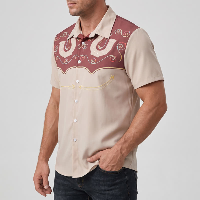 Camicia da uomo bicolore in stile western con motivo a ferro di cavallo e carré. - image 2