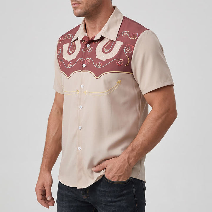 Camicia da uomo bicolore in stile western con motivo a ferro di cavallo e carré. - image 2