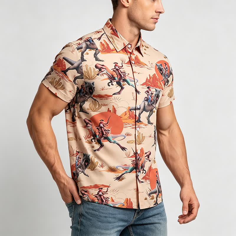 Camicia da uomo con stampa a tema Far West con dinosauro cavaliere - image 3