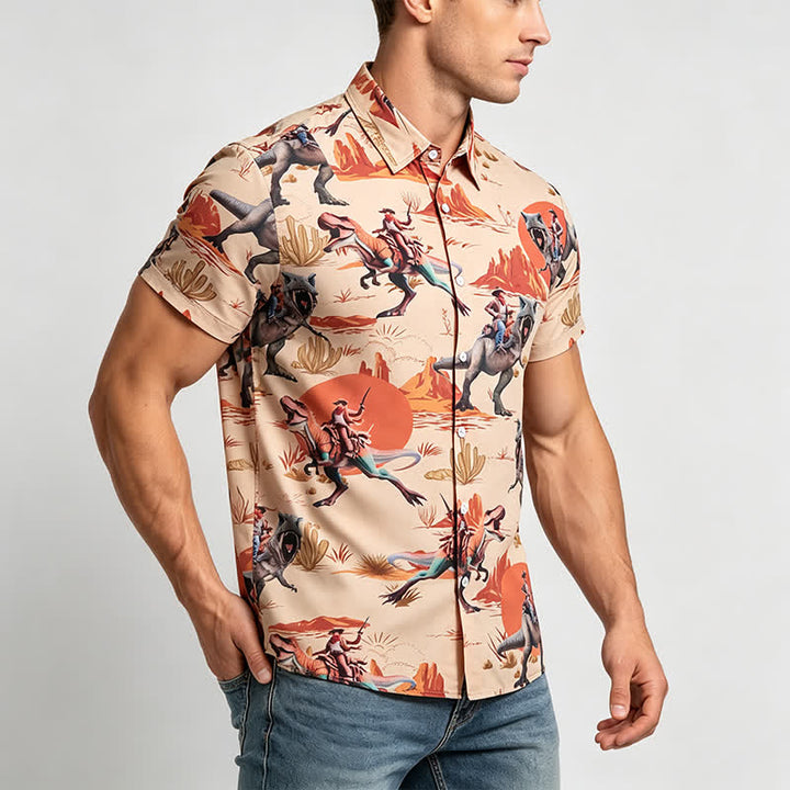 Camicia da uomo con stampa a tema Far West con dinosauro cavaliere - image 3