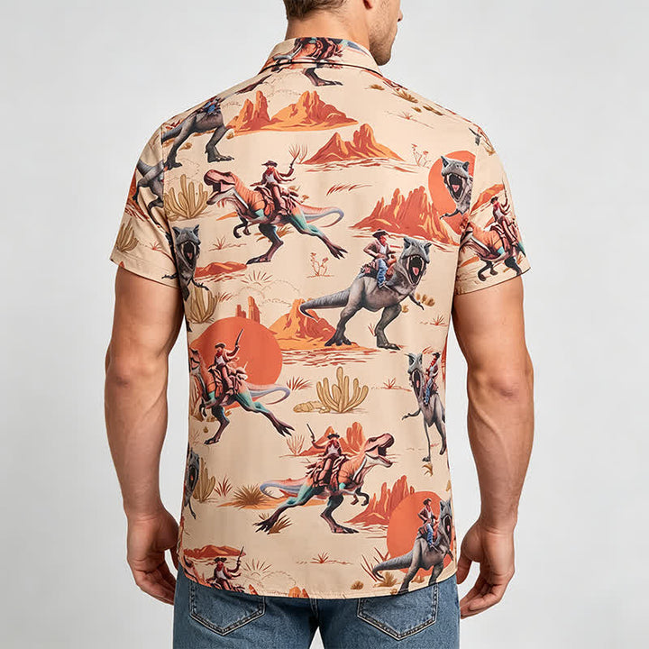 Camicia da uomo con stampa a tema Far West con dinosauro cavaliere - image 2