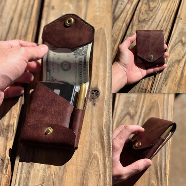 Portafoglio compatto e multifunzionale in pelle con mini scomparto per penna. - image 8
