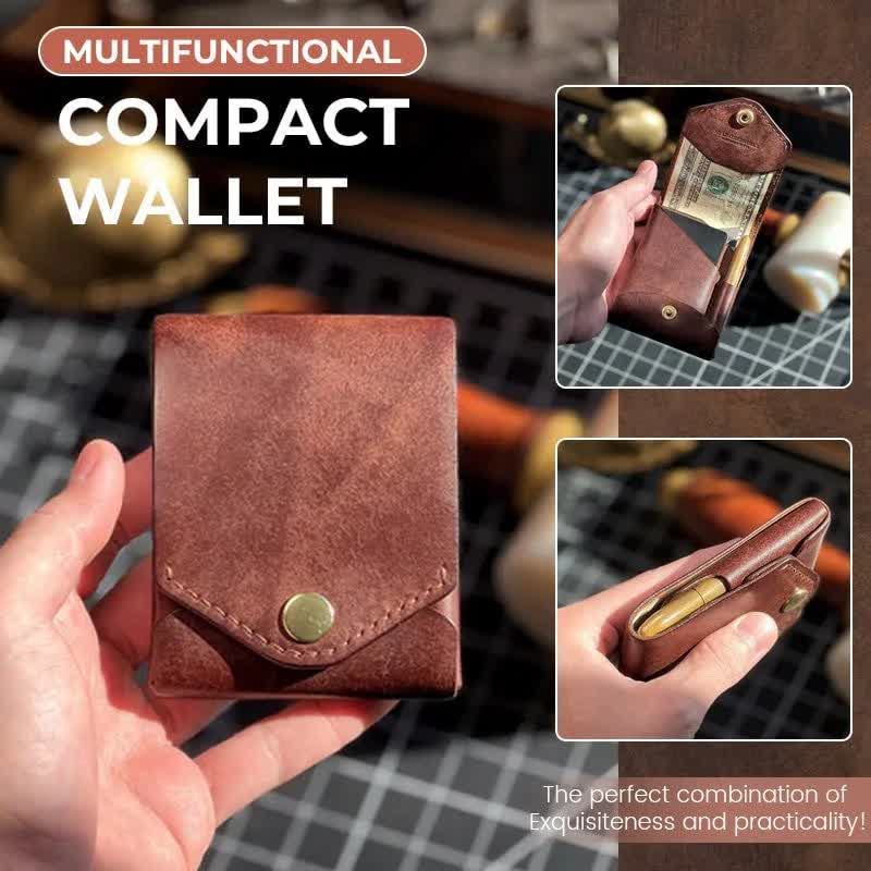 Portafoglio compatto e multifunzionale in pelle con mini scomparto per penna. - image 3