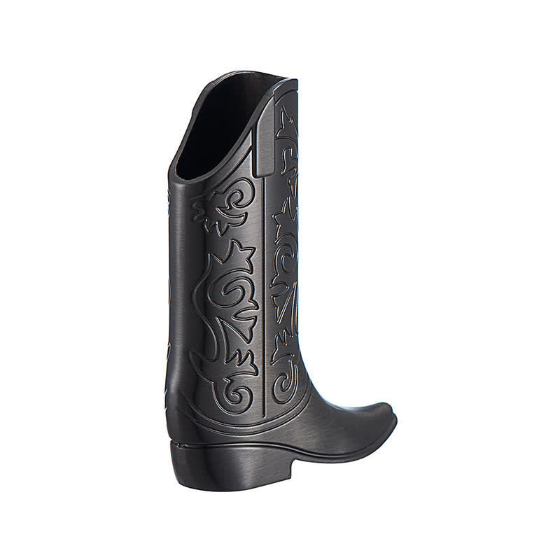 Custodia per accendino in metallo con stivale da cowboy inciso in stile retrò. - Nero - image 9