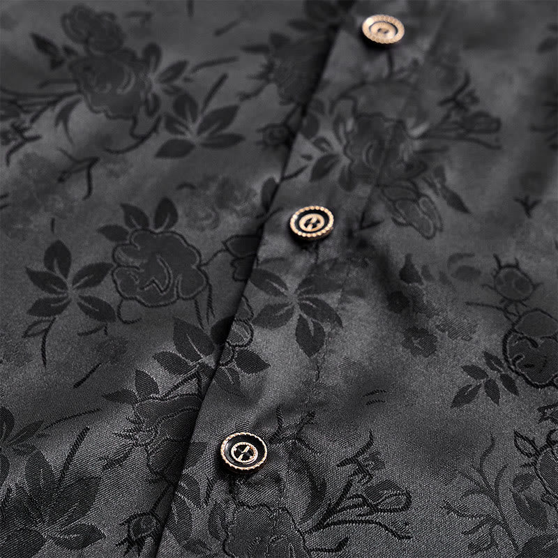 Camicia elegante da uomo a maniche lunghe con motivo a rose jacquard e bottoni nascosti. - image 7