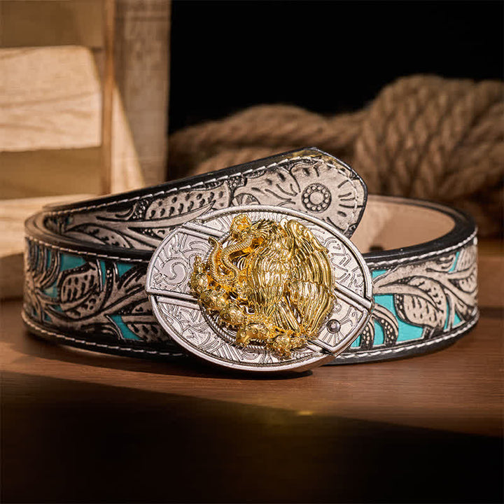Coltello pieghevole nascosto fai-da-te Gold Eagle Serpent con fibbia argentata e cintura in pelle - Aquila e Serpente - Cintura grigia a fiori - 42 - image 8