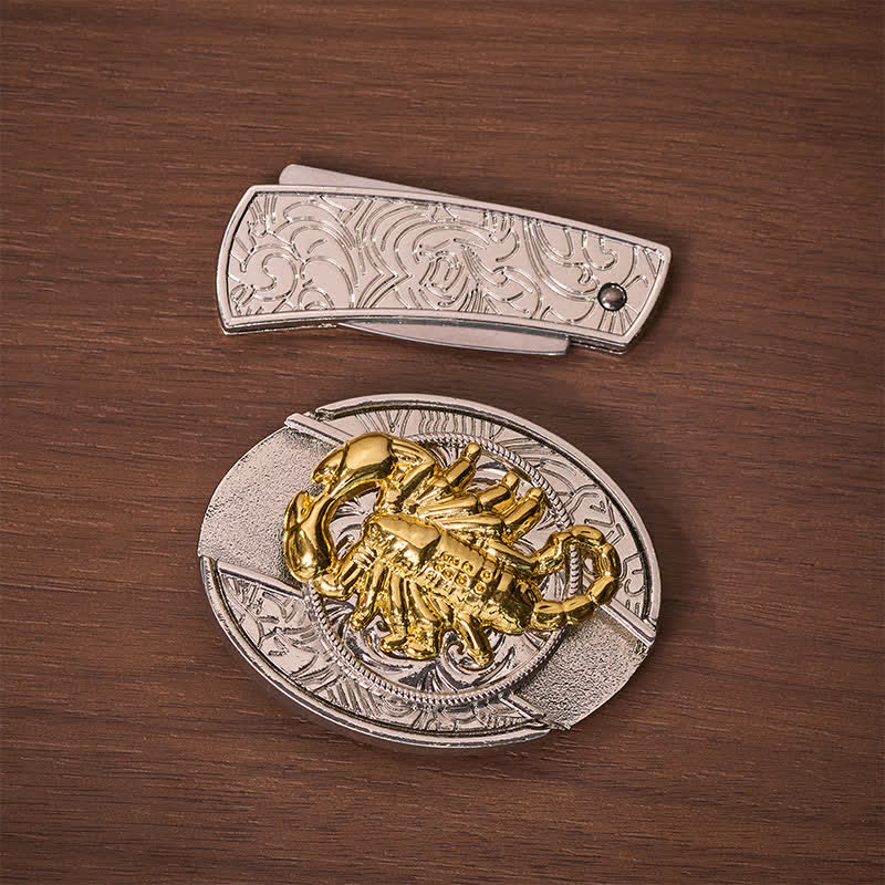 Cintura in pelle con fibbia a scomparsa a forma di scorpione gotico in argento e oro, fai da te, con coltello pieghevole integrato. - image 10
